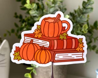 Pumpkin Spice Book Stack Sticker, Cozy Fall and Autumnal Kindle Decal