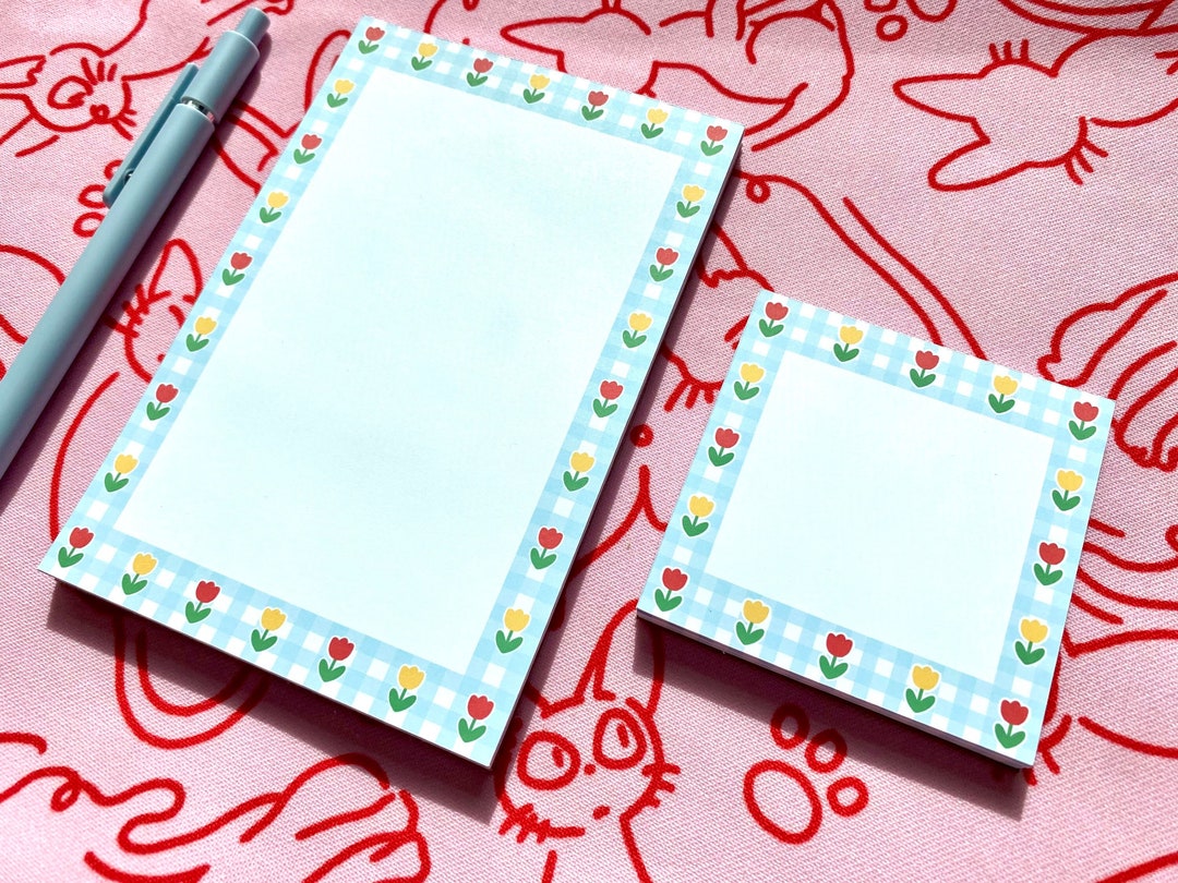 Handmade Blue Gingham Tulip Notepad, Cute Tulip Memo Pad, 40 Sheets ...