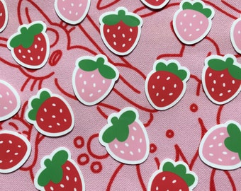 Small Strawberry Glossy Sticker Pack - Pink and Red Strawberry Stickers