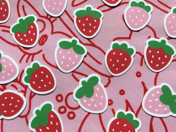 Small Strawberry Glossy Sticker Pack, Pink and Red Berry Stickers