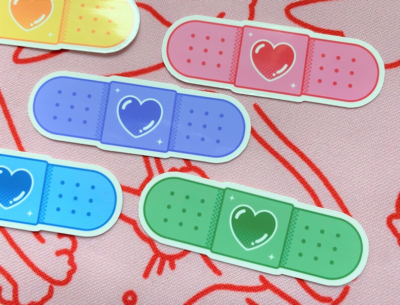 Pink Bandage Sticker Colorful Bandage Sticker Pack | Cute Self Care Stickers (5-pack) - Etsy