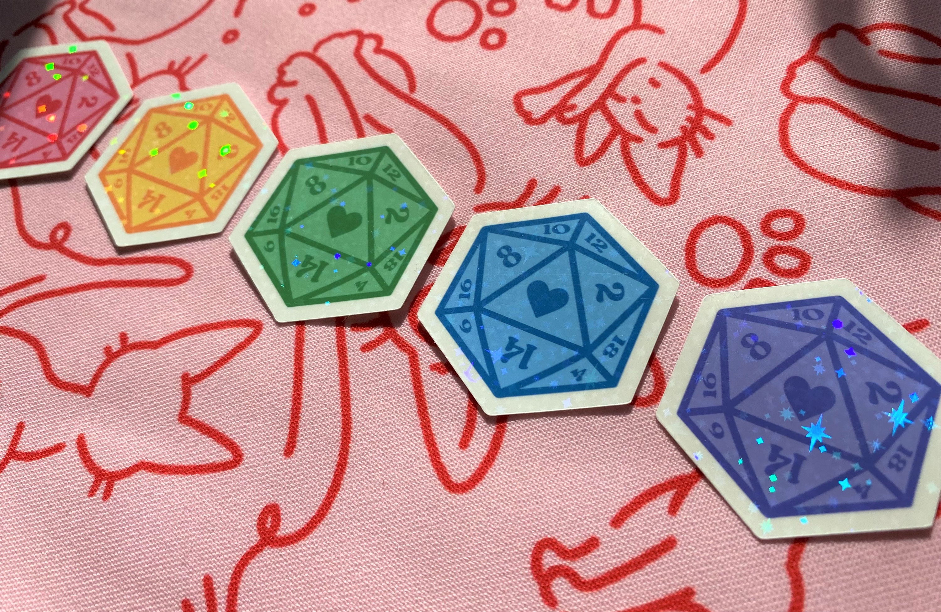 Colorful D20 Sticker Pack Heart Dice Stickers Dungeons and Etsy