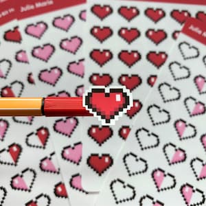 8-Bit Heart Kiss Cut Sticker Sheet - Pixel Heart Stickers