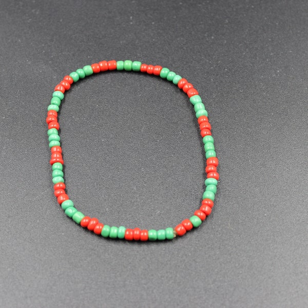 Ide/Ileke Sango Ifa Orunmila Beaded Anklet | Red and Green Yoruba Beads