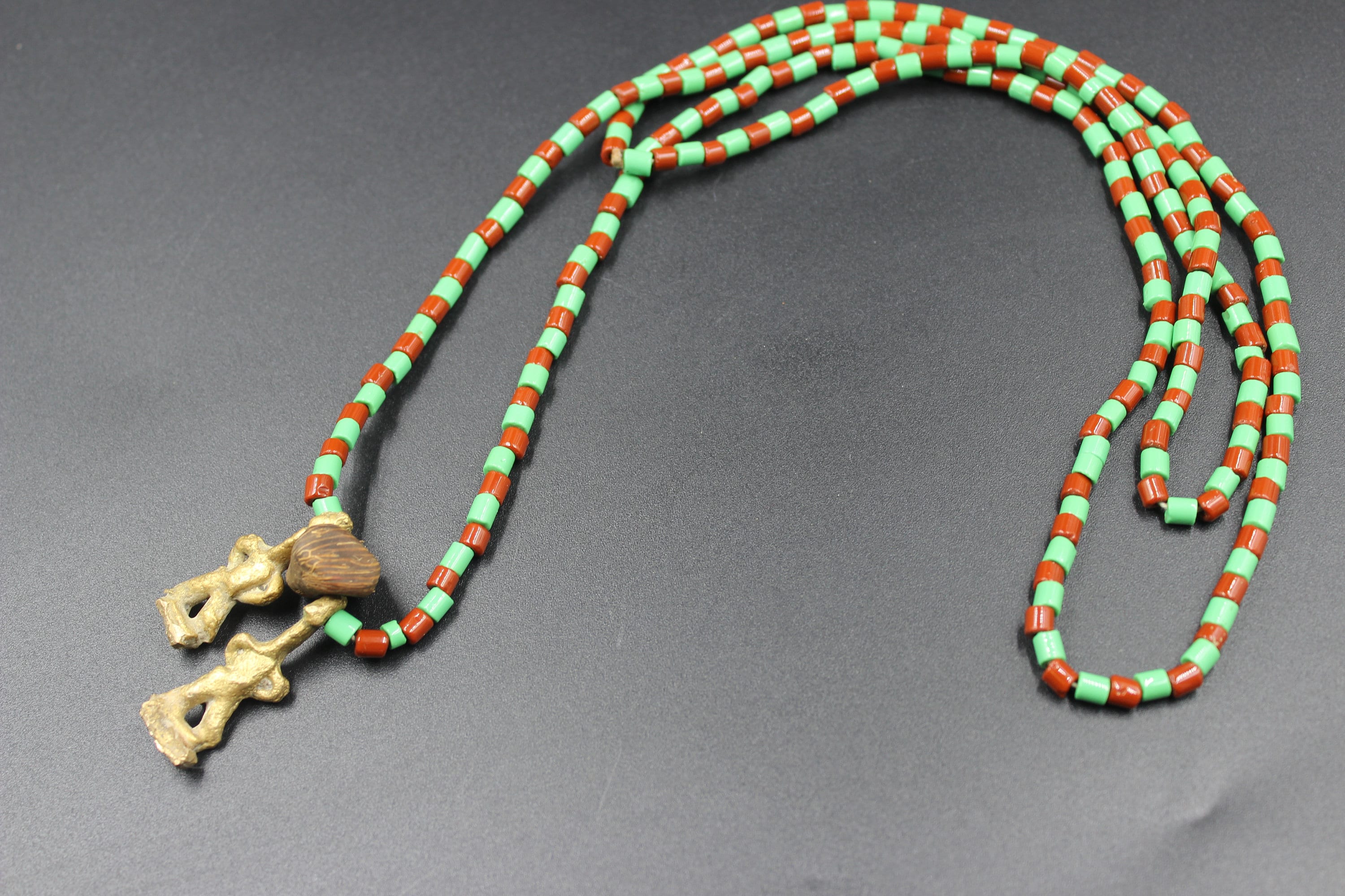 Ide/ileke Ifa Orunmila Beaded Necklace With Ikin and Edan | Green and ...