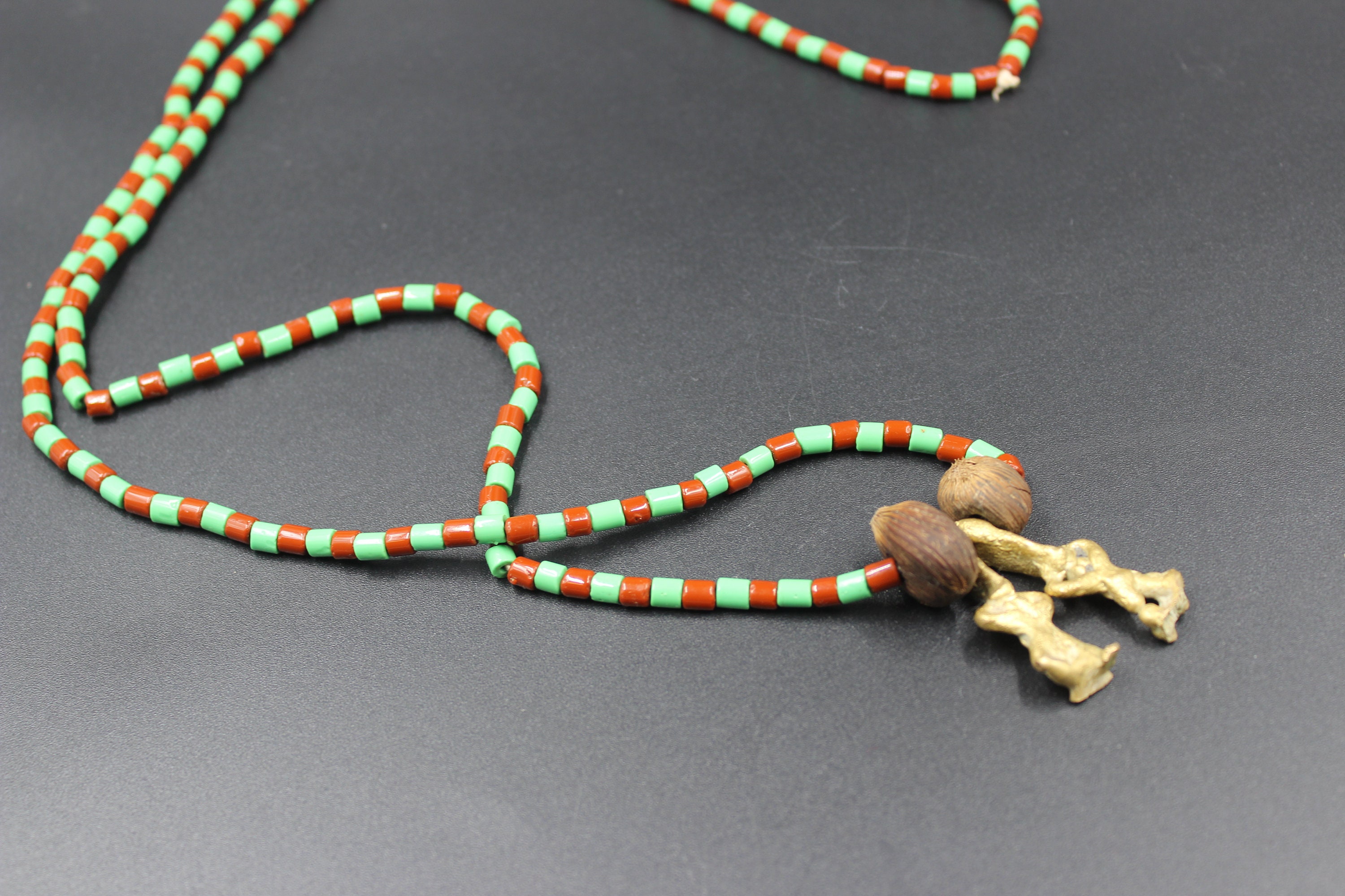 Ide/ileke Ifa Orunmila Beaded Necklace With Ikin and Edan | Green and ...