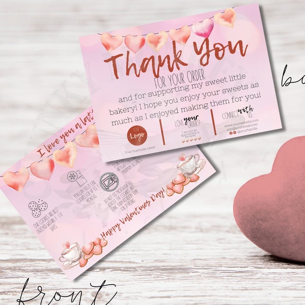 CANVA Editable Valentine Cookie Care Card, Printable Cookie Care Guide, Digital Cookie Instructions, Package Insert, Thank you, Doublesided