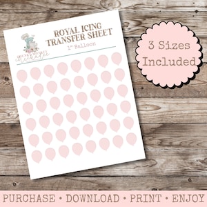 Balloon Royal Icing Transfer Sheet, Royal Icing Template, Royal Icing Design Template, Multiple Sizes, Digital, Birthday, Party