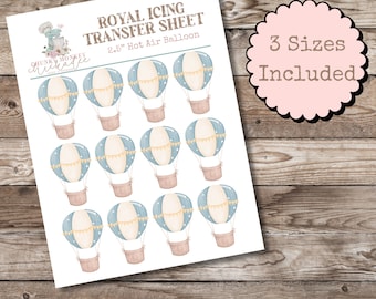 Hot Air Balloon Royal Icing Transfer Sheet, Royal Icing Template, Royal Icing Design, Template, Multiple Sizes, Digital, Balloon, Birthday
