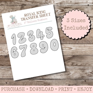 Balloon Numbers Royal Icing Transfer Sheet, Royal Icing Template, Royal Icing Design, Template, Multiple Sizes, Digital, Balloon, Birthday