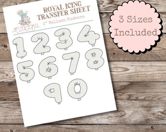 Balloon Numbers Royal Icing Transfer Sheet, Royal Icing Template, Royal Icing Design, Template, Multiple Sizes, Digital, Balloon, Birthday