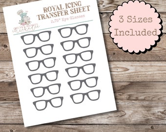 Bril Royal Icing Transfer Sheet, Royal Icing Template, Royal Icing Design Template, Meerdere maten, Digitaal, Leraar, Nerdy Bril