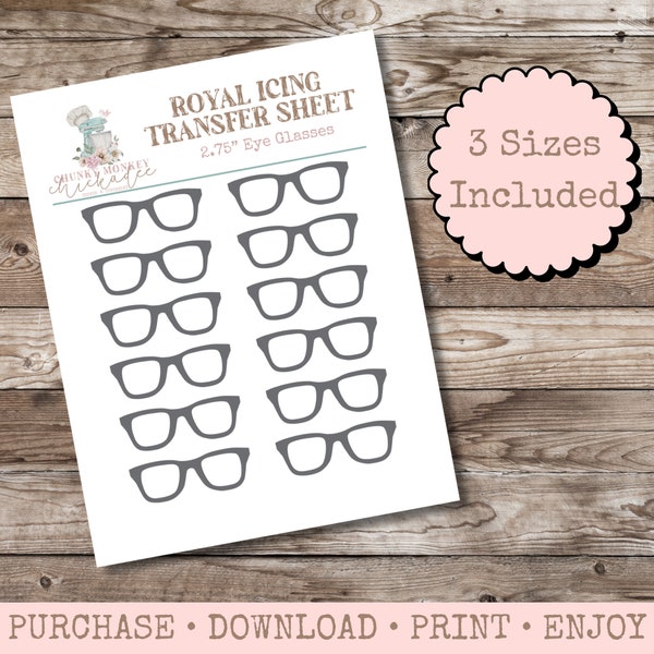 Glasses Royal Icing Transfer Sheet, Royal Icing Template, Royal Icing Design Template, Multiple Sizes, Digital, Teacher, Nerdy Glasses