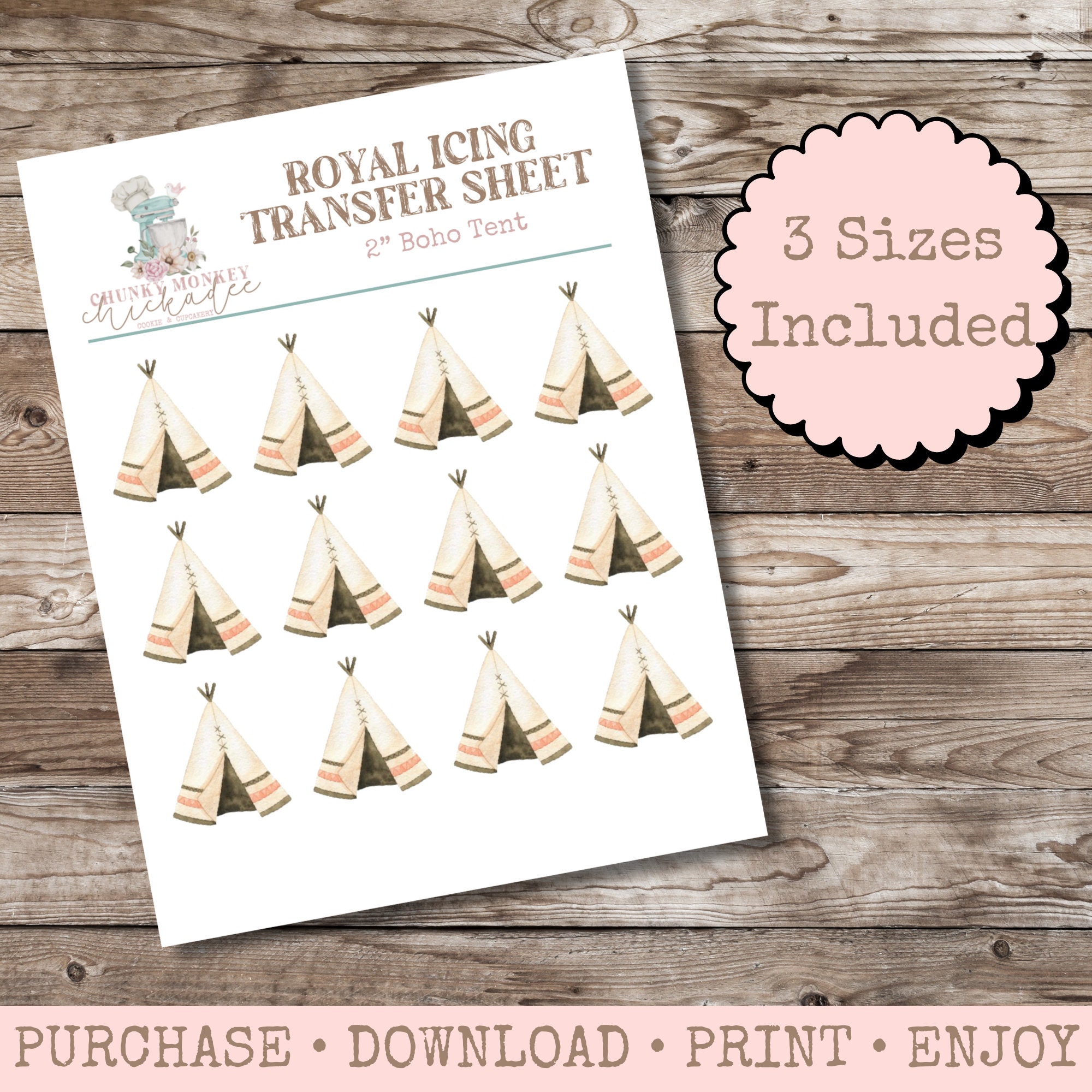 Boho Tent Royal Icing Transfer Sheet, Royal Icing Template, Royal Icing ...