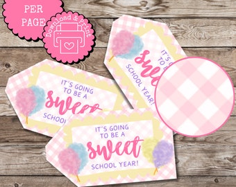 Cotton Candy Cookie Tag, druckbare Party Favor Tags, digitaler Download Tag, digitales Goodie Bag Tag, Cookie-Verpackung, Schulanfang, Lehrer