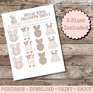 Babykleding Royal Icing Transfer Sheet, Royal Icing Template, Royal Icing Design Template, Baby, Meerdere maten, Digitale Download, Meisje