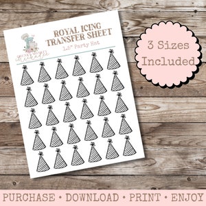 Party Hat Royal Icing Transfer Sheet, Royal Icing Template, Royal Icing Design, Template, Multiple Sizes, Digital, Balloon, Birthday
