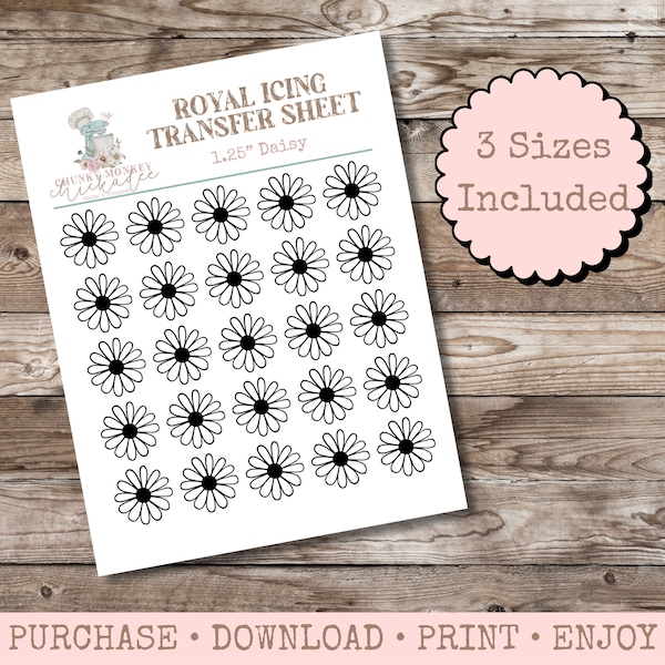 Easter Daisy Royal Icing Transfer Sheet, Royal Icing Template, Royal Icing Design Template, flower, Multiple Sizes, Digital, floral