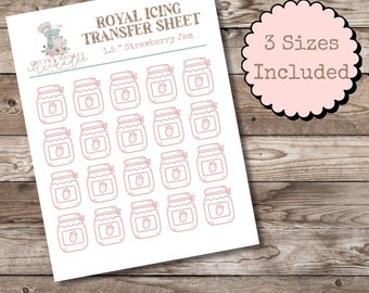 Erdbeermarmelade Royal Icing Transfer Sheet, Royal Icing Vorlage, Royal Icing Design-Vorlage, Mehrere Größen, Digital, Erdbeere, Gelee