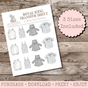 Babykleding Royal Icing Transfer Sheet, Royal Icing Template, Royal Icing Design Template, Baby, Meerdere maten, Digitale Download, Jongen