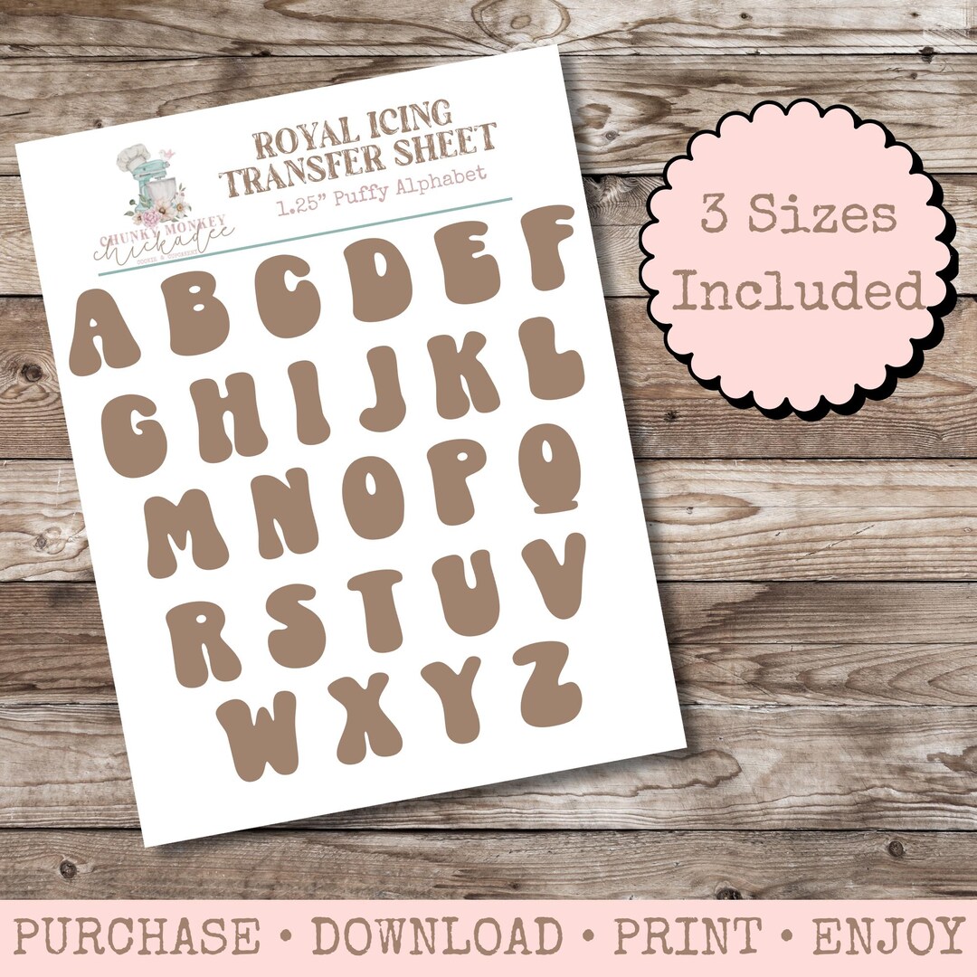 Groovy Letters Royal Icing Transfer Sheet, Royal Icing Template, Royal ...