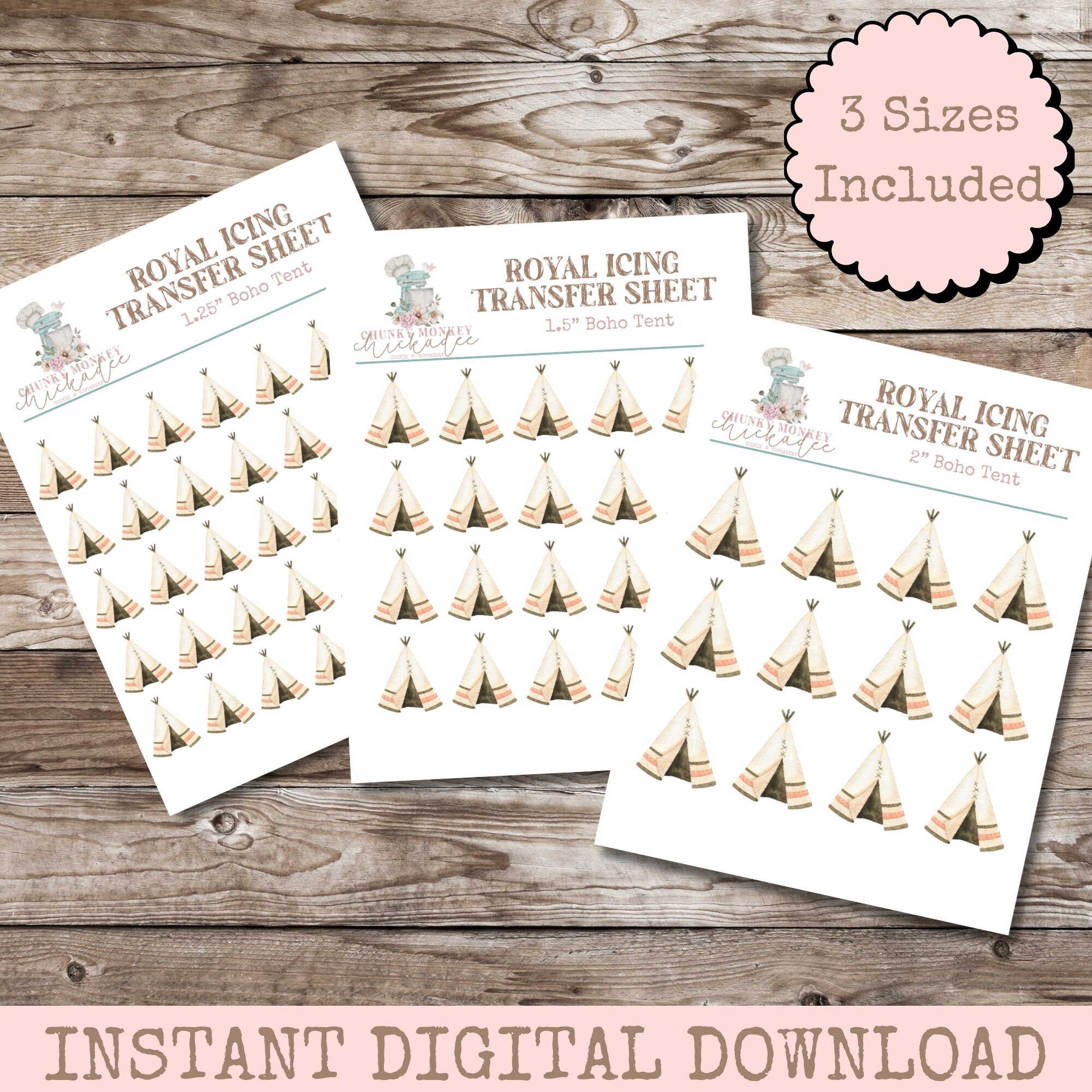 Boho Tent Royal Icing Transfer Sheet, Royal Icing Template, Royal Icing ...