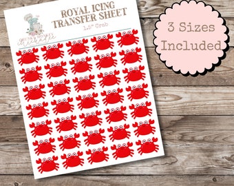 Crab Royal Icing Transfer Sheet, Royal Icing Template, Royal Icing Design, Template, Multiple Sizes, Digital, Beach, Ocean, Sand,