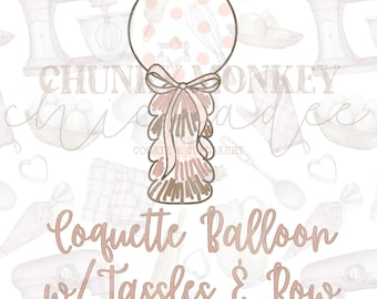 Balloon with Tassles Cookie Cutter STL, Cookie Cutter, STL file, Digital Download, Multiple Sizes, Digital, Coquette Bow, Birthday, Shower,