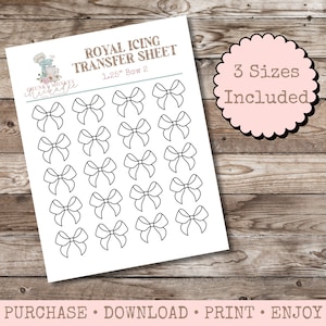 Bow Royal Icing Transfer Sheet, Royal Icing-sjabloon, Royal Icing-ontwerpsjabloon, Baby, meerdere maten, digitale download