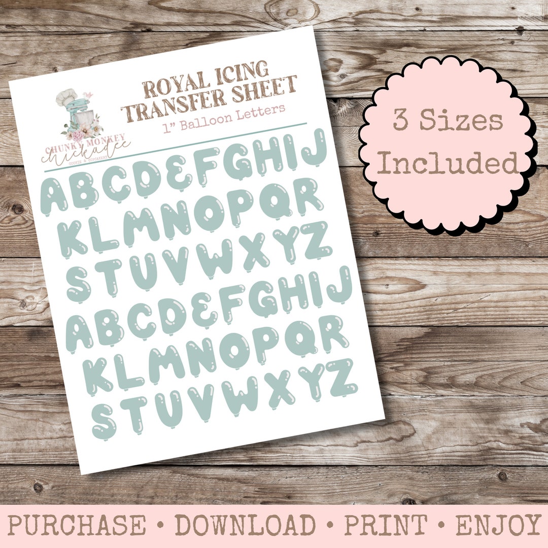 Balloon Letters Royal Icing Transfer Sheet, Royal Icing Template, Royal ...