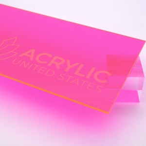 Acrylic Sheet 1/8" Pink Fluorescent #9095 - Plexiglass Plastic Acrylic sheet (DIY, Craft, Glowforge, Laser Cutting, CNC,...)