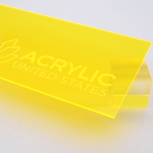 Acrylic Sheet 1/8" Yellow Fluorescent #9097 - Plexiglass Plastic Acrylic sheet (DIY, Craft, Glowforge, Laser Cutting, CNC,...)
