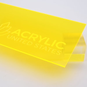 Acrylic Sheet 1/8&quot; Yellow Fluorescent #9097 - Plexiglass Plastic Acrylic sheet (DIY, Craft, Glowforge, Laser Cutting, CNC,...)