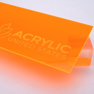 Acrylic Sheet 1/8&quot; Orange Fluorescent #9096 - Plexiglass Plastic Acrylic sheet (DIY, Craft, Glowforge, Laser Cutting, CNC,...)