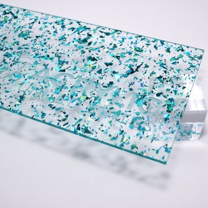 1/8" Holographic Aqua Flakes Acrylic Sheet - Plexiglass Plastic Acrylic sheet (DIY, Craft, Glowforge, Laser Cutting, CNC,...)