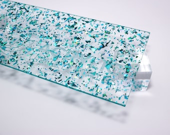 1/8" Holographic Aqua Flakes Acrylic Sheet - Plexiglass Plastic Acrylic sheet (DIY, Craft, Glowforge, Laser Cutting, CNC,...)