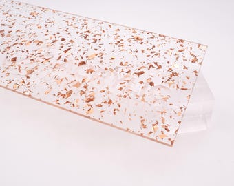 Lámina acrílica de 1/8" con copos holográficos de oro rosa - Lámina acrílica de plástico plexiglás (bricolaje, manualidades, Glowforge, corte láser, CNC,...)