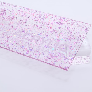 Acrylic Sheet 1/8&quot; Holographic Pink Flakes - Plexiglass Plastic Acrylic sheet (DIY, Craft, Glowforge, Laser Cutting, CNC,...)