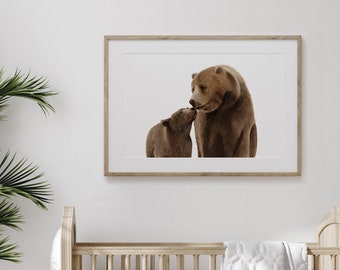 Baby Bear Nursery Print, Woodland Nursery Decor, Mom and Bear Cub, PRINTABLE Baby Animal Wall Art, Kids Room Decor, DIGITAL DOWNLOAD