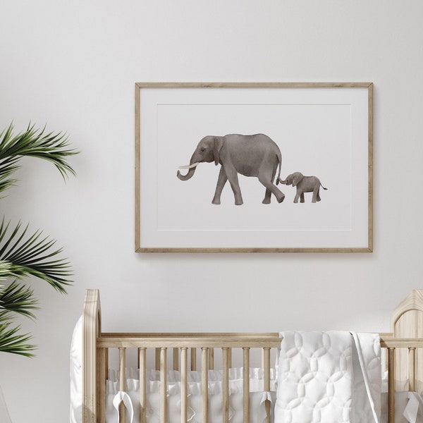 Baby Elephant Nursery Print, Safari Nursery Decor, PRINTABLE Watercolor Elephant Wall Art, Kids Room Decor, DIGITAL DOWNLOAD
