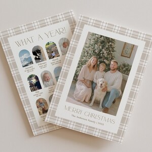 Plaid What a Year Christmas Card Template, Printable Year in Review Photo Holiday Card, Editable Family Christmas Card Digital Download