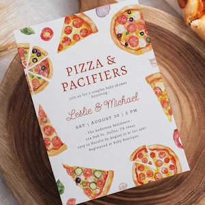 Pizza Baby Shower Invitation, Pizza and Pacifiers Baby Shower Invite, Pizza Party Printable Invitation Template, DIGITAL DOWNLOAD