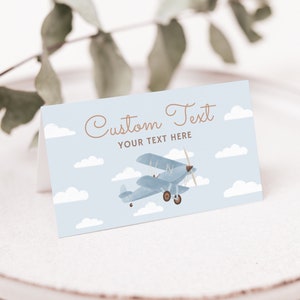 Editable Airplane Birthday Party Food Label Template, Printable Vintage Travel Birthday Tent Card, DIGITAL DOWNLOAD