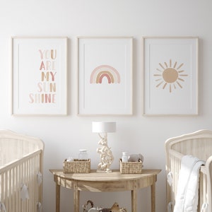 Neutral Rainbow Wall Art Set of 3 Prints You Are My Sunshine ...