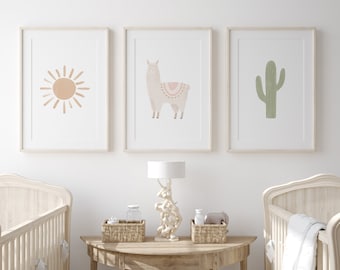 Lama Nursery Decor Set de 3 tirages, PRINTABLE Cactus Wall Art, Boho Girl Nursery Decor, Kids Room Decor, DIGITAL DOWNLOAD