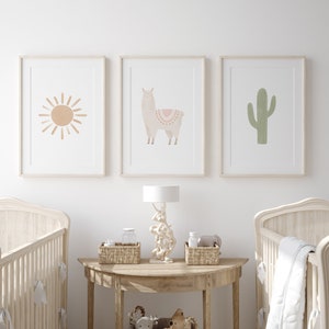 Llama Nursery Decor Set of 3 Prints, PRINTABLE Cactus Wall Art, Boho Girl Nursery Decor, Kids Room Decor, DIGITAL DOWNLOAD