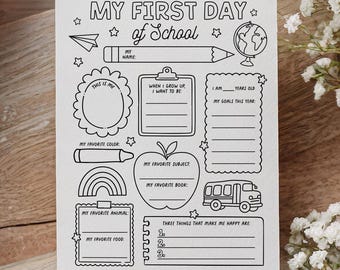 Printable First Day of School Worksheet, All About Me Coloring Page, Back to School Elementary Activity Page (Digital Download)
