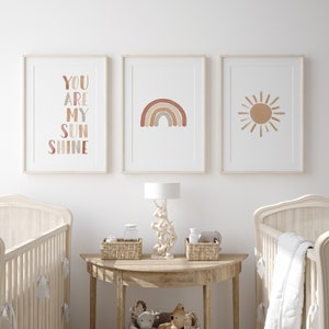 Neutral Rainbow Wall Art Set of 3 Prints, You Are My Sunshine, PRINTABLE Wall Art, Neutral Nursery Decor, Kids Room Decor, DIGITAL DOWNLOAD