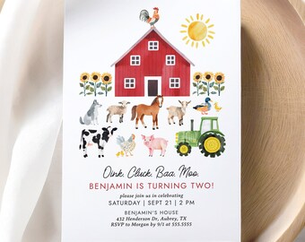 Modello di invito compleanno fattoria, invito festa di compleanno per bambini animali da fattoria, invito cortile modificabile stampabile, DOWNLOAD DIGITALE