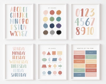 Rainbow Classroom Decor Set of 6 Prints, Educational Wall Art, Classroom Decor, Montessori Posters, PRINTED and SHIPPED